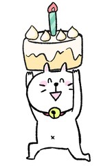ケーキをもらって喜んでいるねこのイラスト