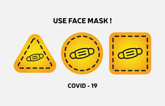Use medical mask icon, protection from virus .Orange gradient Road sign icons with dotten line and face mask