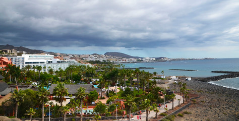 Fototapeta na wymiar View of Costa Adeje on a cloudy day.Tenerife,Canary Islands,Spain.Travel or vacation concept.