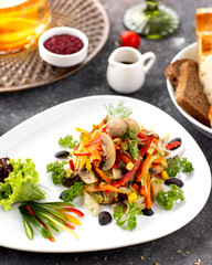 marinated mushroom salad with bell peppers carrot corn and dill