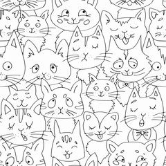 Pattern with cats, doodles, cat, pattern, black and white