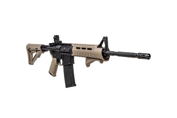 Modern automatic rifle isolated on white. Weapons for police, special forces and the army. Automatic carbine with mechanical sights.