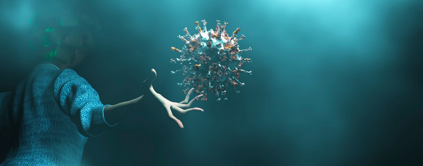 simulation of the coronavirus virus floating