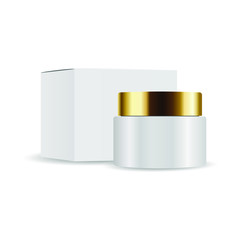 Cosmetic jar with packaging box mockup. Cosmetic package for cream. cosmetic package icon empty tubes on white background vector illustration.