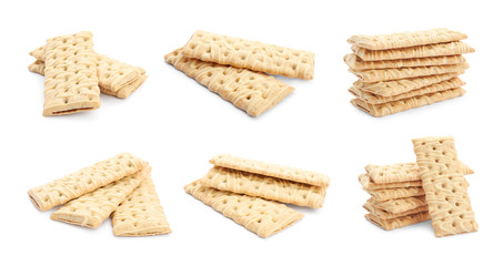 Set of delicious cookies on white background