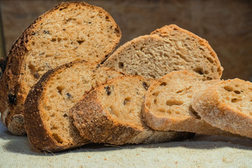 close up of dark bread on table