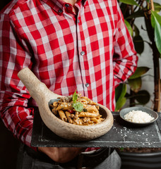 penne pasta with cream herbs and meat