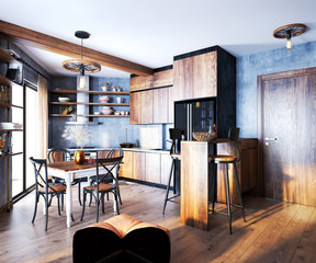 3d render of vintage style home interior
