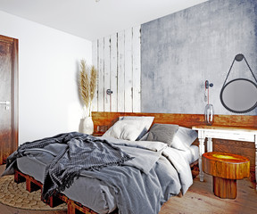 3d render of modern bedroom, hotel room
