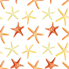 Fototapeta na wymiar Watercolor starfish, seamless pattern. Hello summer