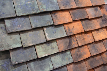 Fototapeta premium Samples shingles for the roof. Construction industry
