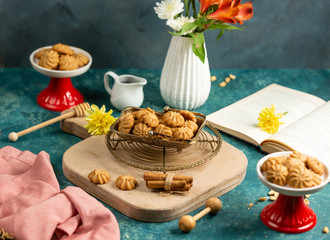 small cacao cookies placed in vintage dish
