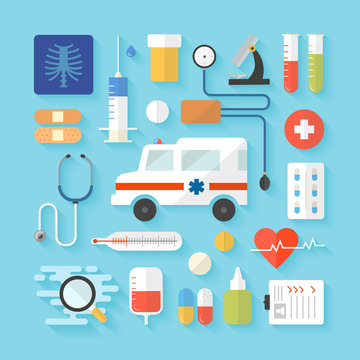 Medical icons set. Flat design. Vector illustration