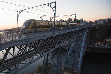 View of a Dom Luis I bridge in Porto, Portugal.