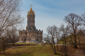 Fototapeta na wymiar Church in Dubrovitsy (Russia). One of the most extraordinary monuments of church architecture at the turn of the XVII – XVIII centuries.