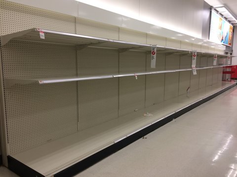 Target Shelves Empty Following Shelter In Place Order From Massachusetts Governor Baker. Photo Taken March 13, 2020.