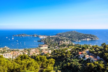 Fototapeta na wymiar Saint-Jean-Cap-Ferrat nearby Nice, Nizza, Villa Rothschild. Aerial Postcard view. Cote de azur d'azur, french riviera, Provence, France