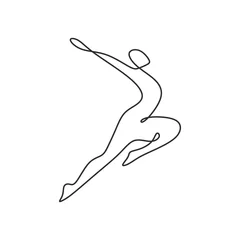 Foto op Canvas Healthy and wellness symbol. One line drawing person jumping continuous lineart. Hand drawn sketch minimalism. © ngupakarti