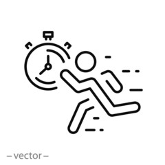 fast pace runner icon, man quick accelerate, run on time, worker late on  job, thin line web symbol on white background - editable stroke vector illustration eps10