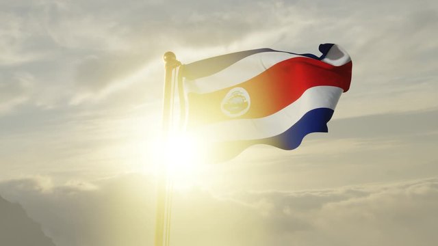Flag of Costa Rica Waving in the wind, Sky and Sun Background, Slow Motion, Realistic Animation, 4K UHD 60 FPS Slow-Motion