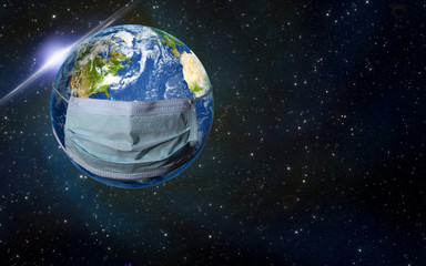 Planet Earth wearing a mask in space