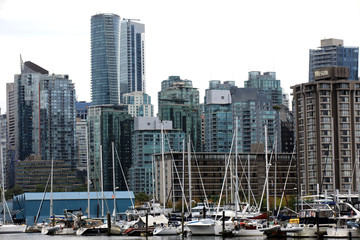 Fototapeta na wymiar Vancouver, America - August 18, 2019: Vancouver view from Stanley Park, Vancouver, America