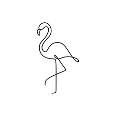 Flamingo one line drawing. Continuous single hand drawn summer symbol. Stylish decorative element. Vector illustration, good for poster and banner minimalism style. © ngupakarti