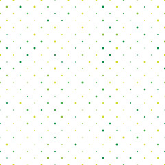 Seamless polka dot pattern. Green dots in random sizes on white background. Vector illustration
