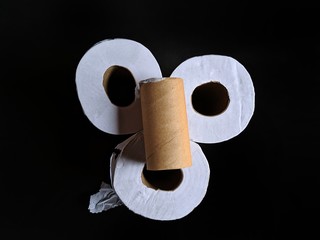 Rolls of toilet paper on black background. hygiene concept