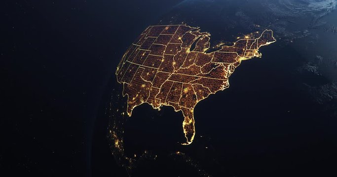 Planet Earth from Space USA, United States highlighted state borders and counties animation, elements of this image courtesy of NASA