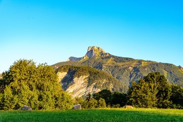 View on Schafberg by Sankt Wolfgang im Salzkammergut, from Mondsee Upper Austria (Oberosterreich),...