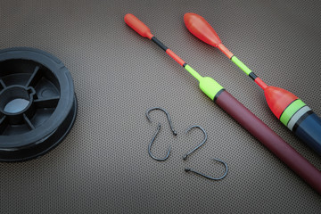 Fishing tackle - float, hook, line. 