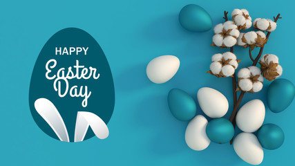 Animated Happy Easter text and rabbit on blue background. Luxury and elegant template for holiday Easter holiday decorations , Easter concept background.