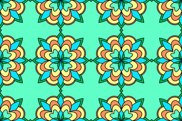 Colorful floral ornament. Seamless pattern element. Ethnic motives. Raster illustration.