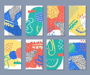 Set of story template collection with abstract hand drawn elements. Social media stories wallpaper set. 