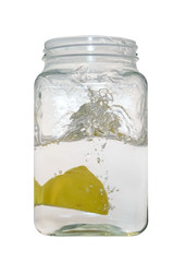 splashes in a can with water close up isolated on white background