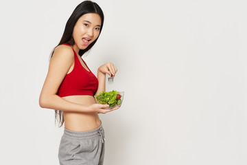 young woman with salad