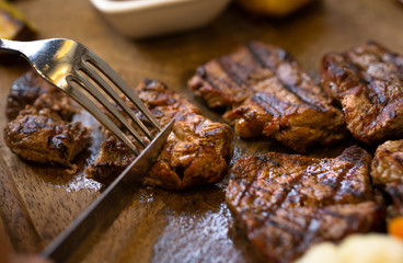 beef steak on the sealed grill, turkish meal