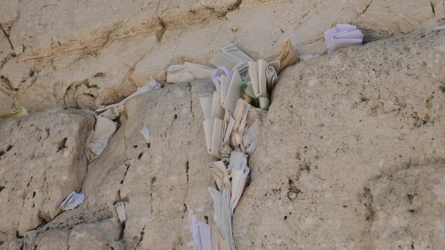 Jerusalem The Old City The Western Wall at Temple Mount - Western Wall close up of papers in a crack