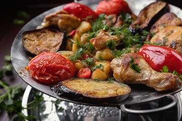 eastern, sage with meat, potatoes and vegetables