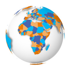 Blank political map of Africa. 3D Earth globe with colored map. Vector illustration