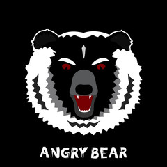 Head emblem of the wild black aggressive grizzly bear. Can be used as logo, poster, for male products design, for emblems in aggressive, heavy, rock, hunting and biker style. For prints and clothes