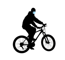 Fototapeta na wymiar The silhouette of a bicycler in a medical mask. Vector illustration