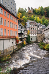 Fototapeta na wymiar View down the river in the German town of Monschau