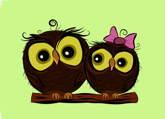 Graphic illustration of Owl couple