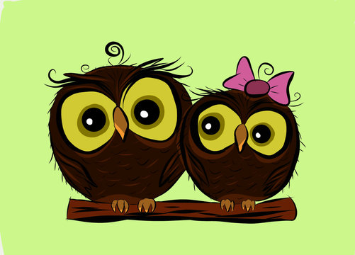 Graphic illustration of Owl couple