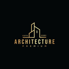 Fototapeta premium gold building architecture logo hipster retro vintage Premium Vector design template