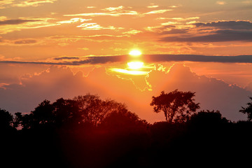 Clouds lit up with shades of pink and orange during a sunset.