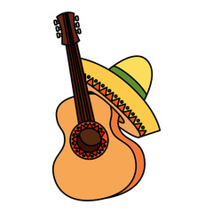 Mexican guitar and hat design, Mexico culture tourism landmark latin and party theme Vector illustration