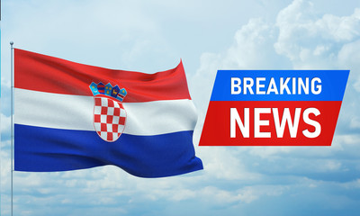 Breaking news. World news with backgorund waving national flag of Croatia. 3D illustration.